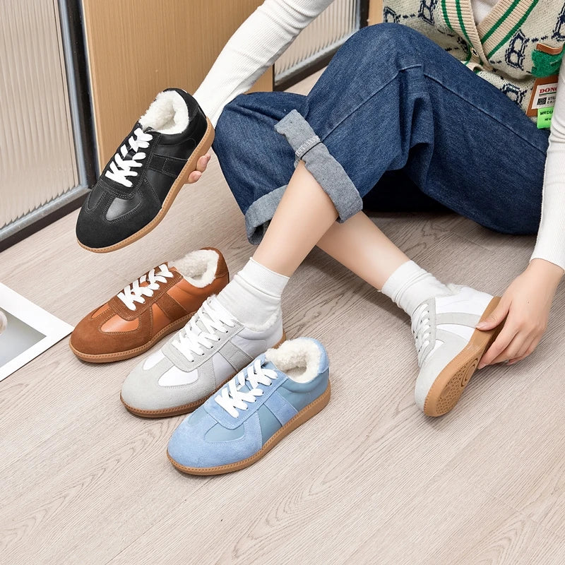 Winter Sneakers Women Genuine Leather Women German Training Shoes Non-slip Sneakers For Women Large Size Velvet Sneakers Female