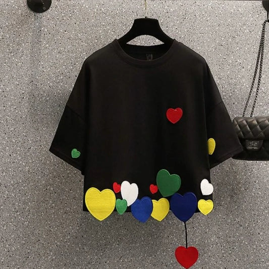 Damen-Sommer-T-Shirt 2025: Sommer Neues Rundhals Mode Kurzarm T-Shirt Frauen High Street Lässig Lockere Pullover Persönlichkeit Baumwolle Allzweck Tops Kollektion