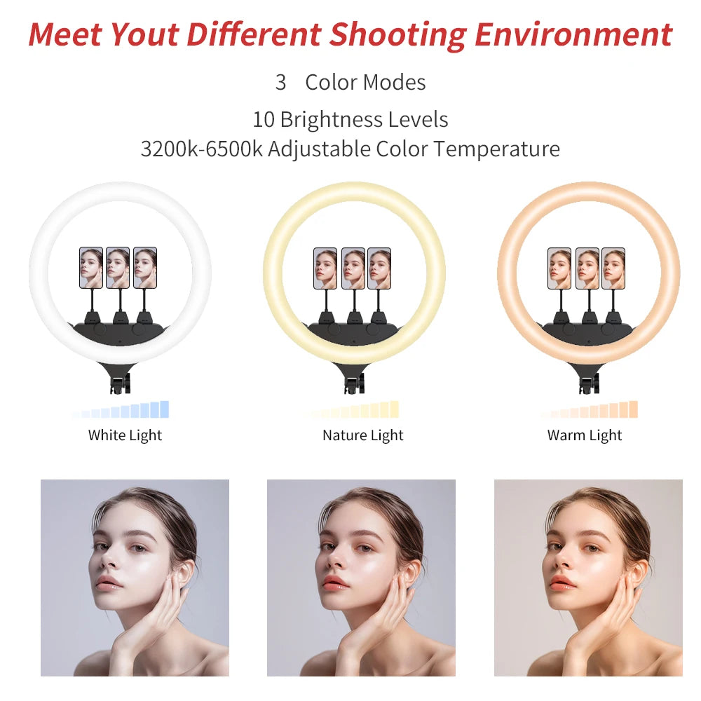 SH Upgrade 18inch Ring Light Selfie LED Video Lamp With Tripod Stand Phone Clip For YouTube Live Light Photo Photography Studio