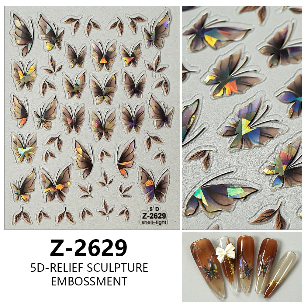 Autocolant Leidankou 5D cu fluturi pentru unghii - 14x7.2cm 1 buc