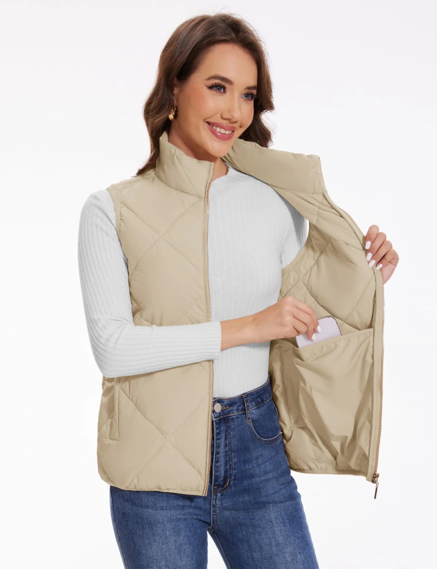 TACVASEN Steppweste Damen gefüttert - 4 Taschen, 95%