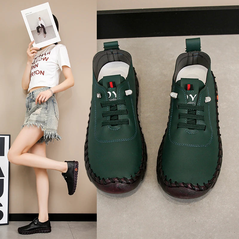 Sneakers Women Shoes Loafers Lace Up Leather Flat New Spring Ladies Casual Shoes Outdoor Travel and Walking Women Shoes