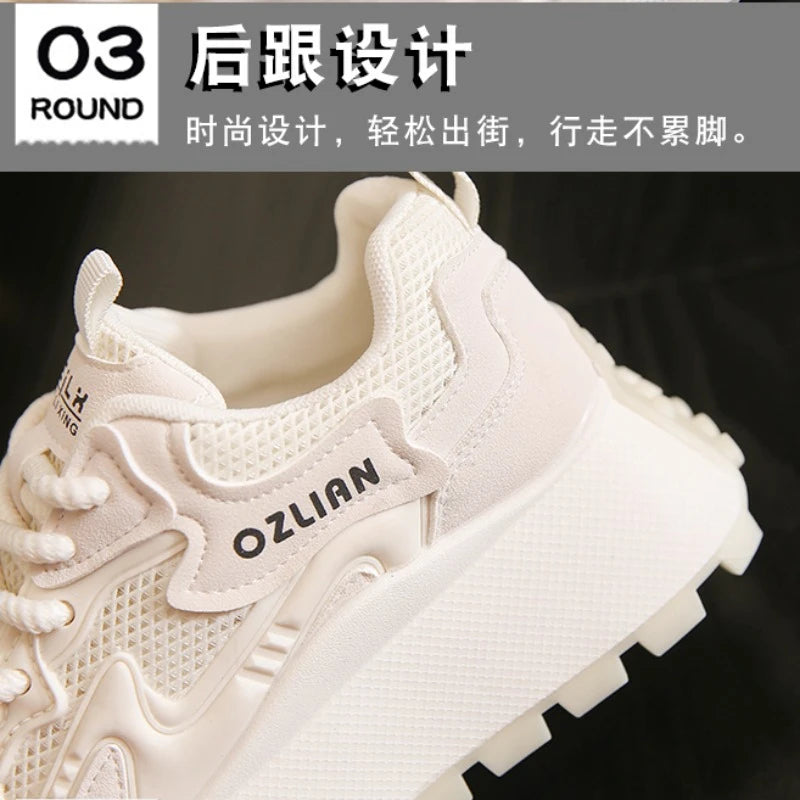 Women‘s Trendy Color-blocked Brand Design Thick-soled Sneakers 2024 Spring and autumn New  Lace-up Mesh Breathable Tennis Shoes