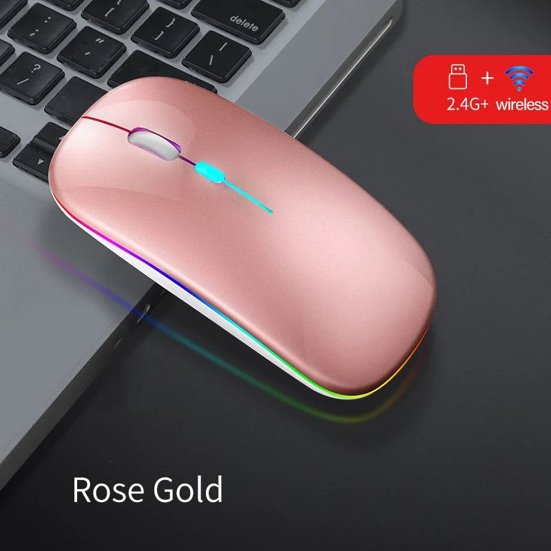 Dual-Mode-Wireless-Maus Bluetooth-kompatibel LED-Rechargeable Laptop-Maus Portable Computer-Mäuse für Laptop iPad Tablet