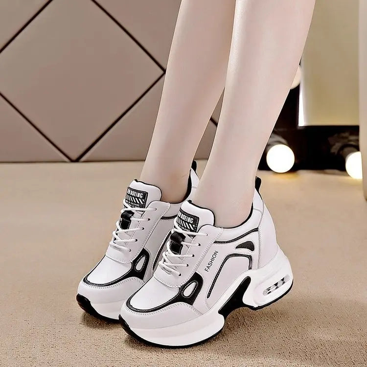 Women's Shoes 2023 New Autumn Wedge Platform Lace Up Casual Sneakers Fashion High Heels Breathable Comfortable Sport Shoes