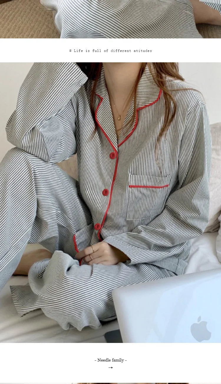 Set de pijamale LunaWear cu dungi și mânecă lungă - Mărimea S, Bumbac