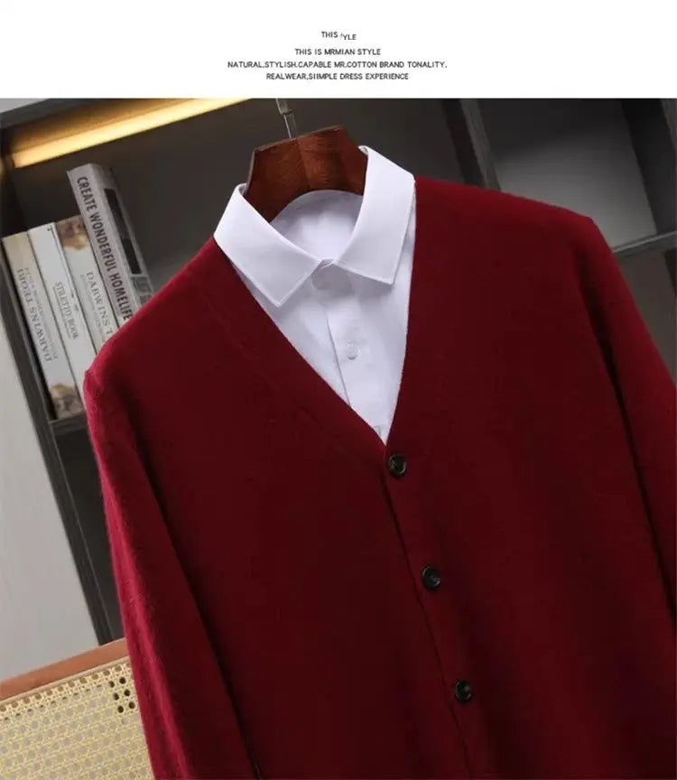 Closure V-Neck Strickjacke Herren - Polyester Langarm Unifarben Größen M L Klassisch Winter