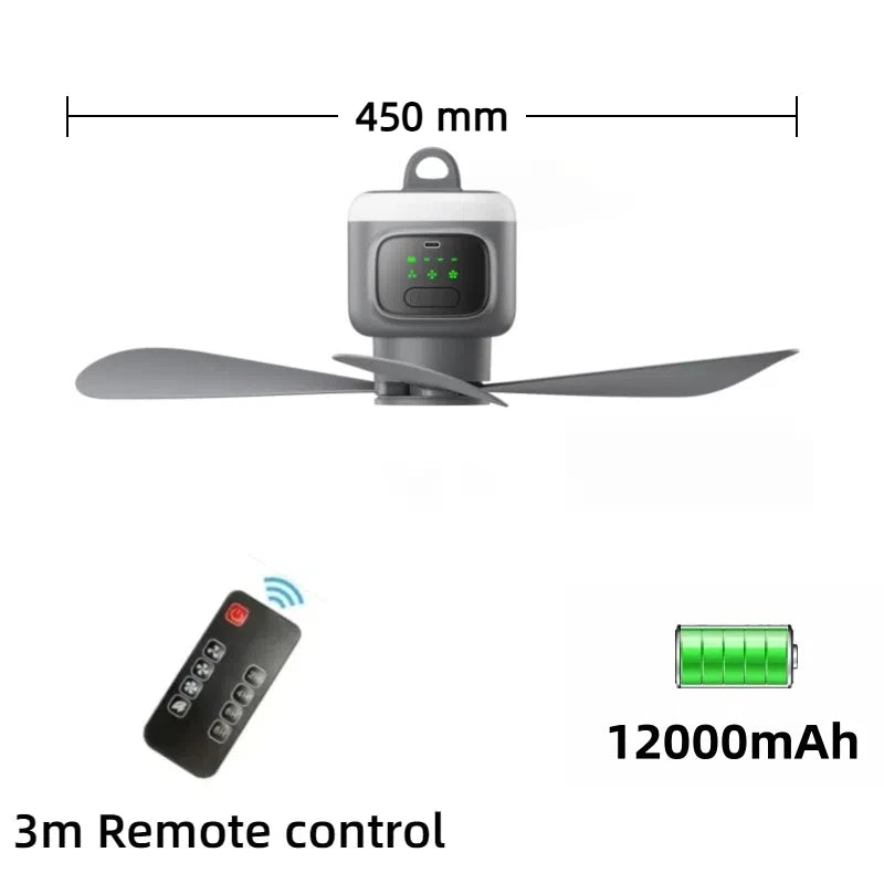 New Remote Control Mini Ceiling Fan USB Wireless Cooling Fan 12000mAh Portable LED Night Light Camping Fan with USB Ceiling Fan