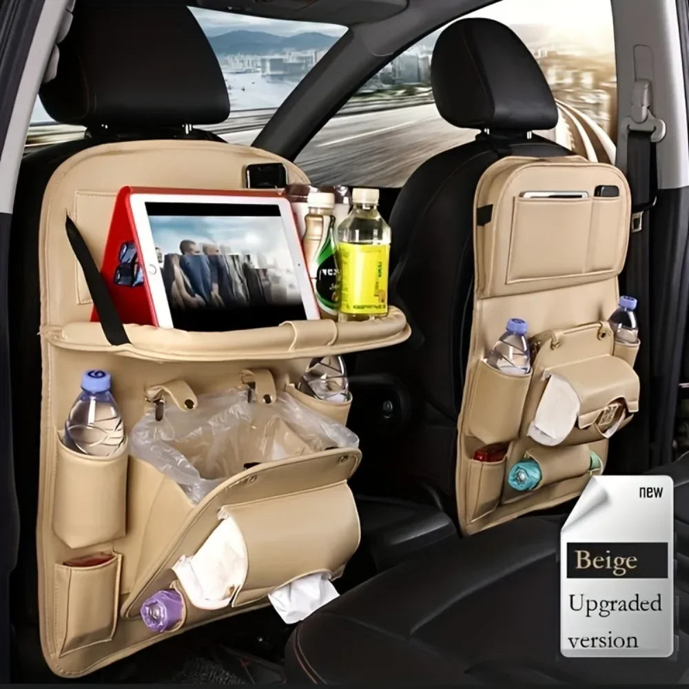 Seat Back Organizer Big Hanging Car Seat Storage Bag Garbage with Foldable Dining Tray Bin Capacity Multifunctional Trunk Back