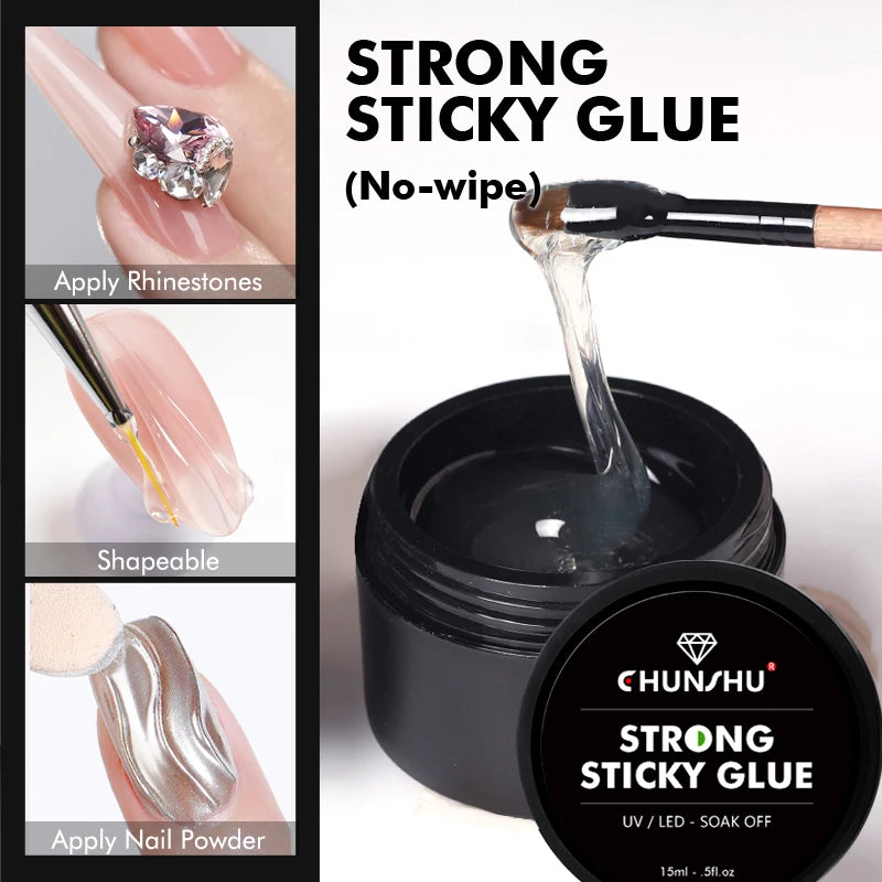 CHUNSHU Super Strong Sticky Nail Glue Gel For Rhinestones Nail Art Decorations 15G No Wipe DIY Gem Adhesive Functional UV Gel