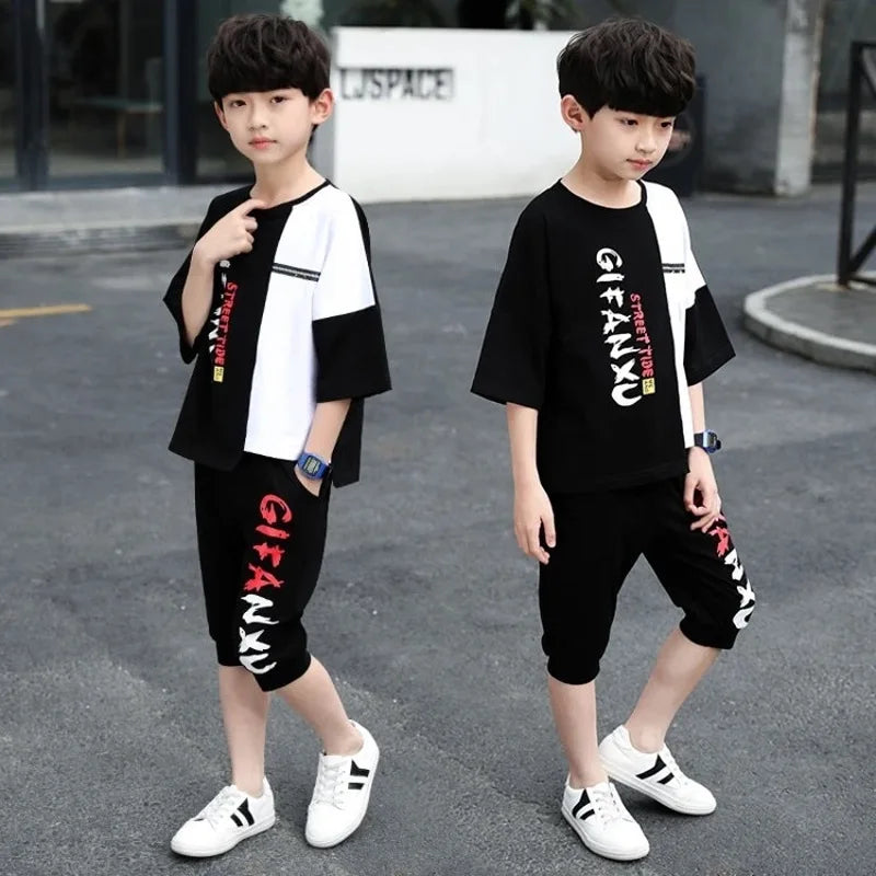 Jungen-Trainingsanzug 2025: Letter-Print Tracksuit - Athletic Performance Set
