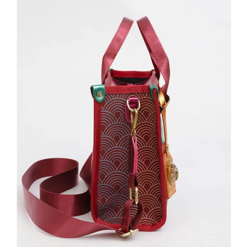 Versatile Color Blocked Handbag Women's Large Capacity Diagonal Strap Crossbody Square Fashion Geometric Patterns Shoulder Bag
