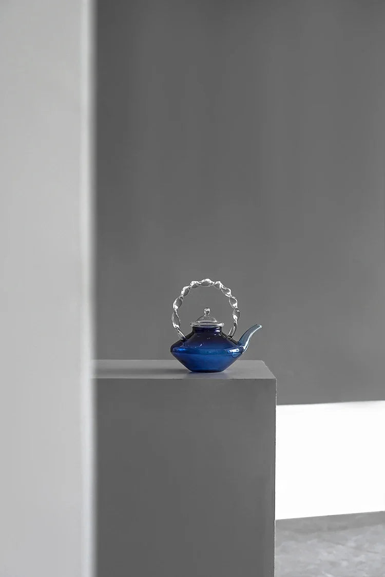 Blue Glass Teapot Teacup Tea Filter Mesh Glass Coffee Pot Heat-resistant Glass Pot Household Kitchen Kettle Exquisite Gift 2022