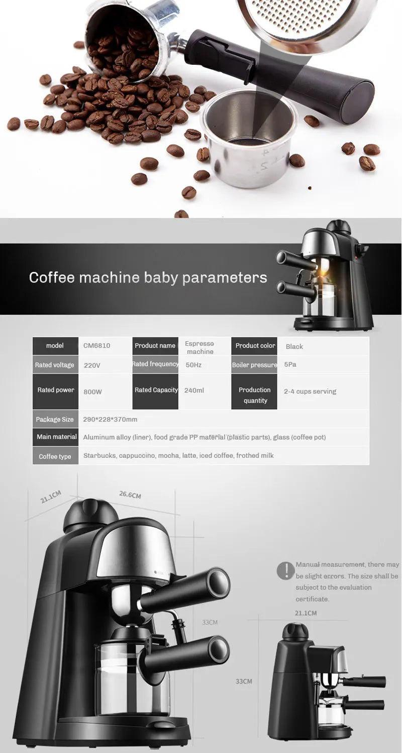 Elektrisch Italienisch Kaffeemaschine 5 Bar Professional Espresso Kaffee Maker Automatisch Semi Automatisch Espresso Cappuccino 220V EU Stecker