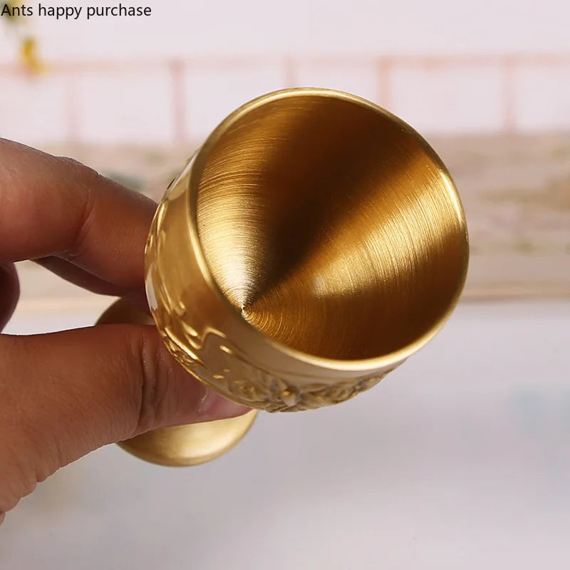 Carved Brass Wine Glass 6 Piece Set Golden Goblet Home Barware Liquor Glass Water Cup Metal Wine Cups Spirit Glass Crafts Gift