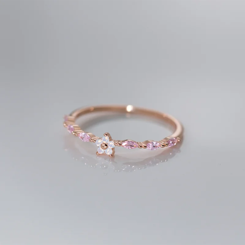 WANTME 925 Sterling Silver Romantic Pink Zircon Flower Open Finger Ring for Women Fashion Sweet Girl Party Luxury Trend Jewelry