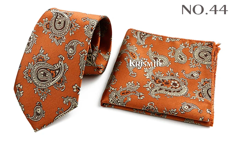 Novelty Paisley Tie Pocket Square Set For Men Skinny Slim 6cm Necktie Fit Business Wedding Party Stage Host Daily Wear Accessory