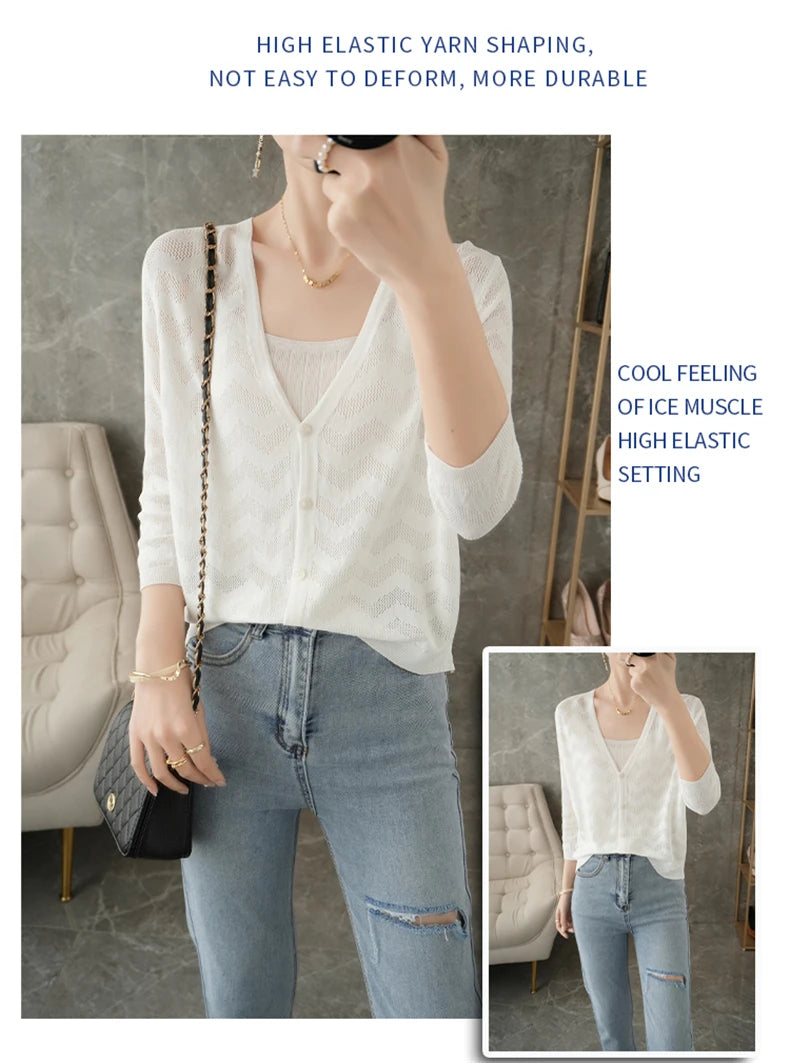 Luna Strickjacke Sonnenschutz - Dünn V-Ausschnitt OneSize