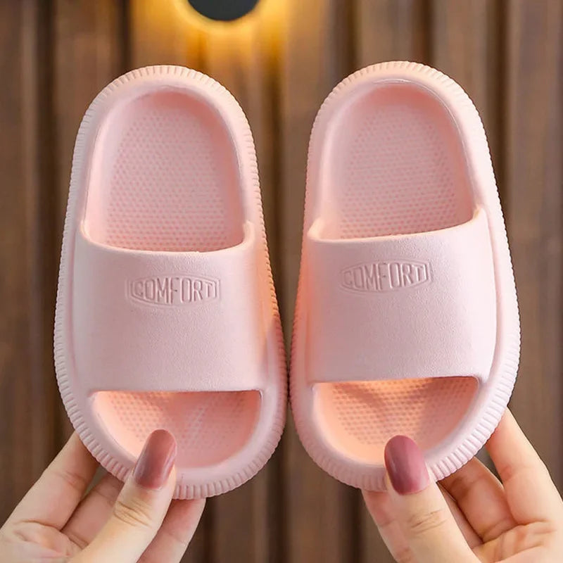 Summer Children Casual Slippers Solid Color Breathable Non-Slip Home Bathroom Beach Kids Soft Slippers Boys Girls Indoor Shoes