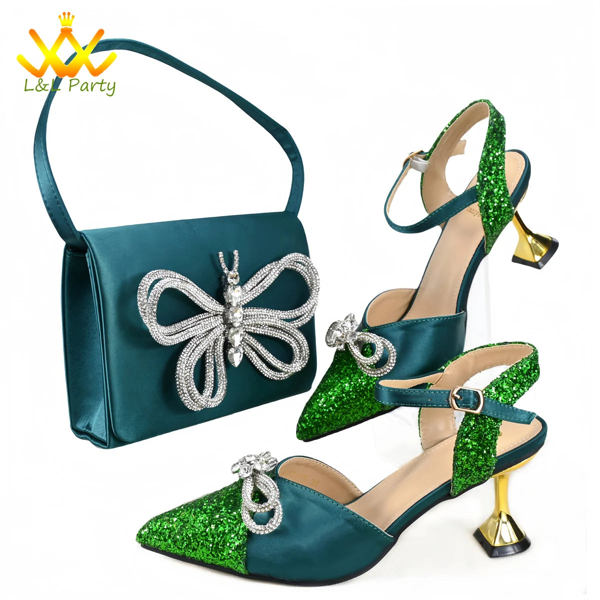 Elegant New Design 2024 Winter Design Italian Women Shoes and Bag Set in Fuchsia Color High Quality Pointed Toe For Party