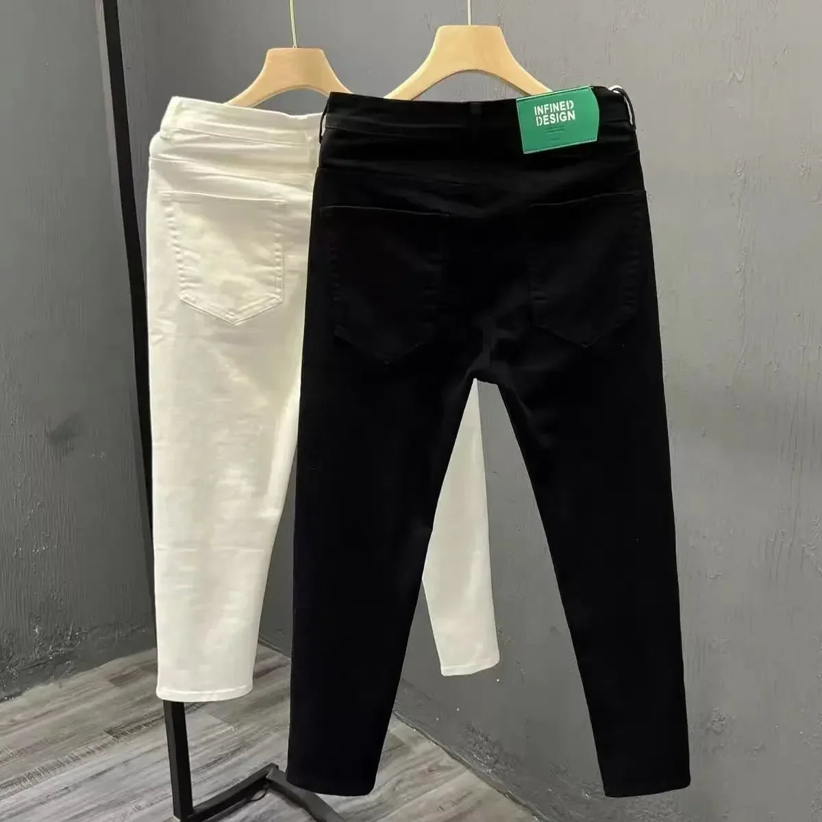 Jeans for Men White High Quality Trousers Slim Fit Tight Pipe Male Cowboy Pants Solid Skinny Stacked 2024 Korean Autumn Buggy Xs