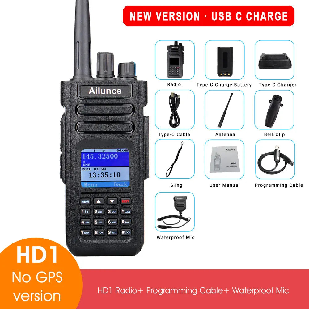 Ailunce HD1 DMR Digital Walkie Talkie Ham Radio Long Range Amateur Two-Way Radio Walkie-talkie GPS VHF UHF Dual Band Transceiver