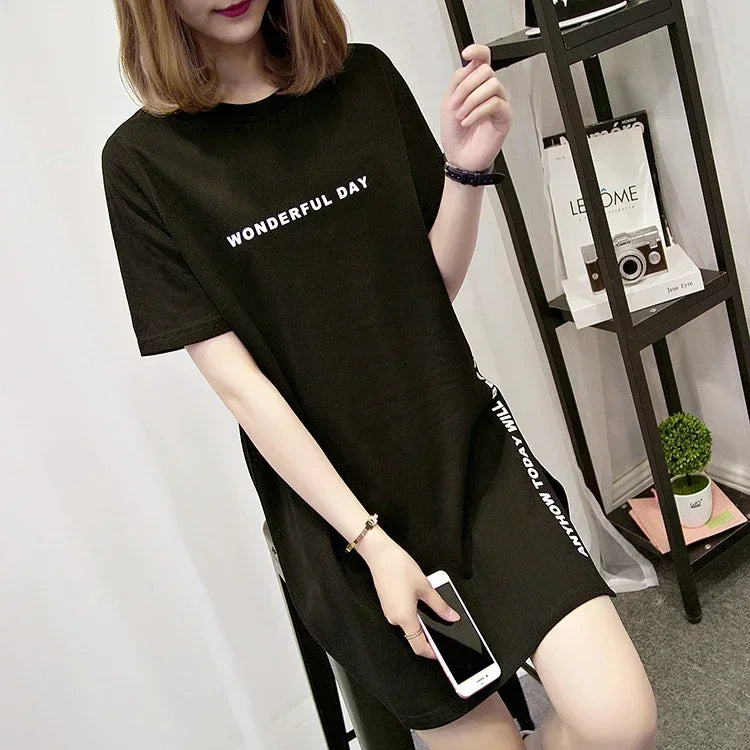 Women T-shirts Anime Y2k T Shirts Gothic tops 2023 Summer Loose Slit Femme Cotton T shirt Print Long Short Sleeve Ladies T-shirt