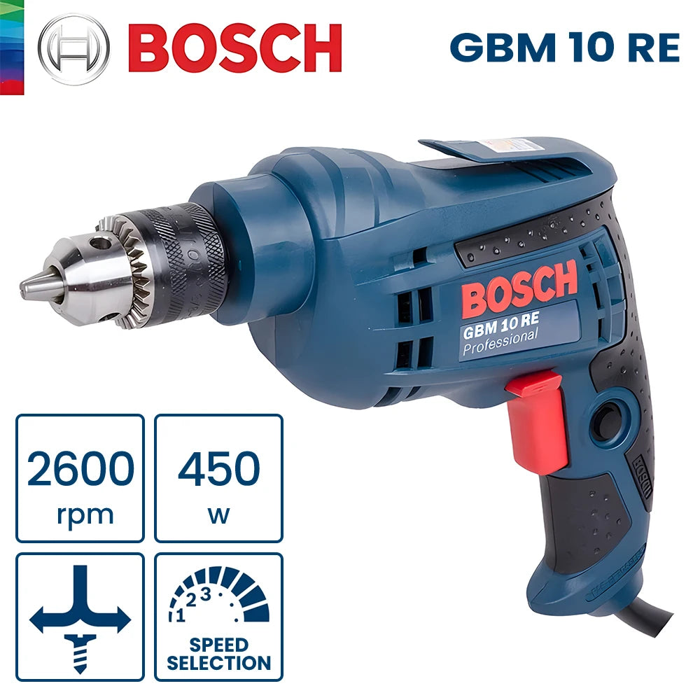 Bosch Electric Drill Screwdriver Gbm 400/6RE/10RE Rotary Drill 220V Adjustable Speed Strong Driller Power Tool for Wood Metal
