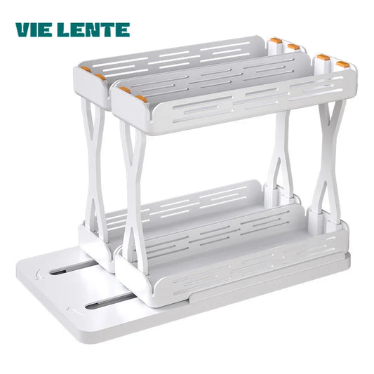 Kitchen Rotating Spice Rack 2 Tier Plastic Seasoning Spice Detachable Jar Storage Rack Pull Out Kitchen Cabinet Organiser