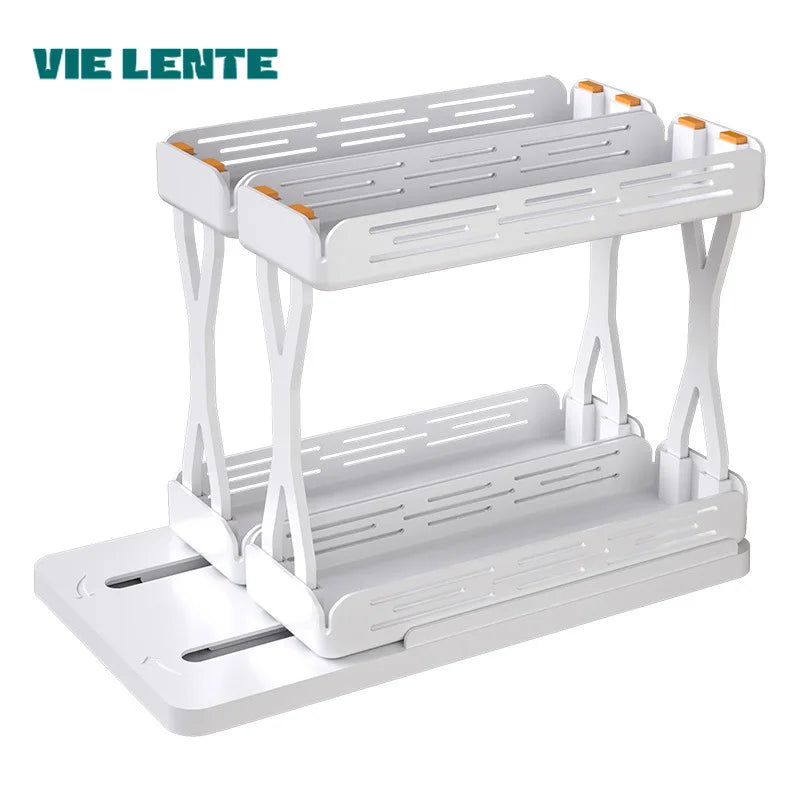 Kitchen Rotating Spice Rack 2 Tier Plastic Seasoning Spice Detachable Jar Storage Rack Pull Out Kitchen Cabinet Organiser