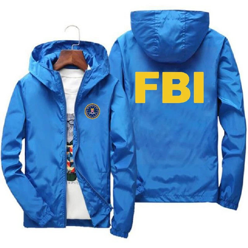 Jachetă bomber cu design grafic FBI - Mărimea M, cu fermoar ușor