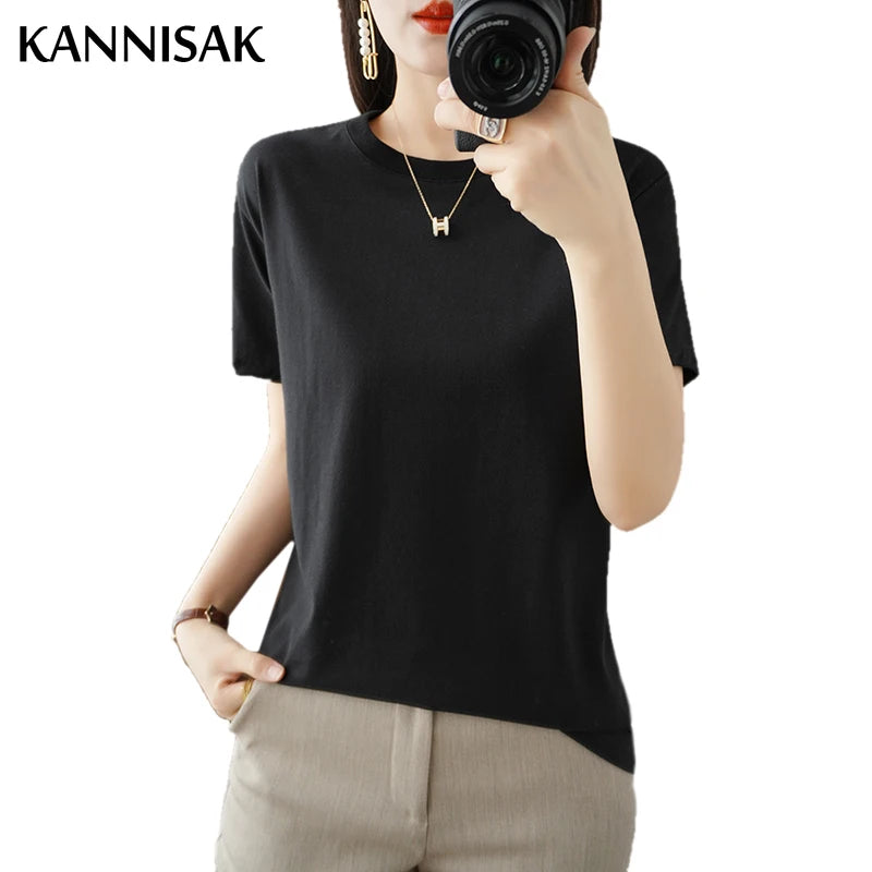 KANNISAK TShirt O Neck Baumwolle - Kurzarm Gr L Weit