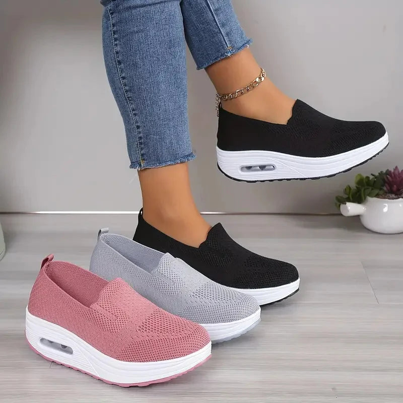 Women Fashion Vulcanized Sneakers Spring Platform Solid Color Flat Ladies Shoes Casual Breathable Wedges Ladies Walking Sneakers