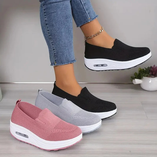 Women Fashion Vulcanized Sneakers Spring Platform Solid Color Flat Ladies Shoes Casual Breathable Wedges Ladies Walking Sneakers