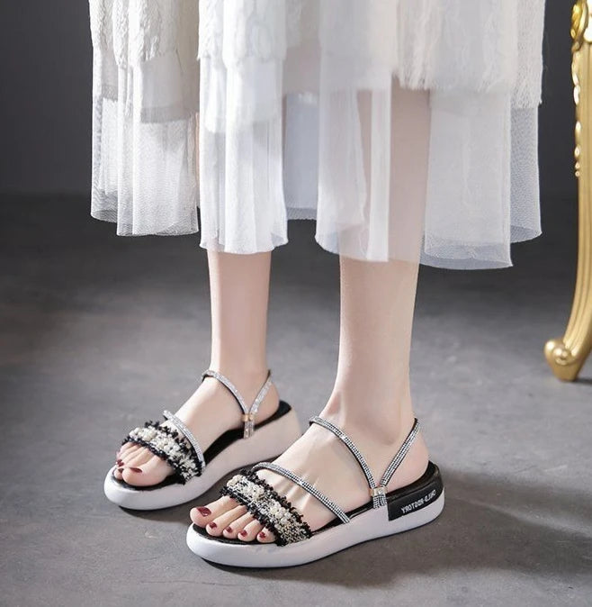 Perlen Damen Sandalen Platform Strass - Luxus Damen Schuhe Sommer Korea Designer - Die Besten 2025 Anti Rutsch Günstiger Preis