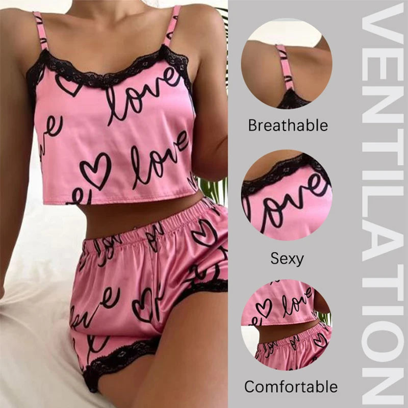 Damen Pyjama Set 2025 - 2-teiliges Schlafanzug Set mit Print & Shorts