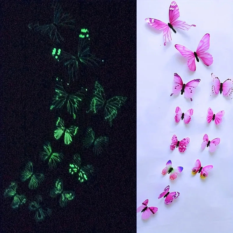 Wandsticker 2025: 12Pcs 3D-Luminous Butterfly - Creative Wall Art Collection