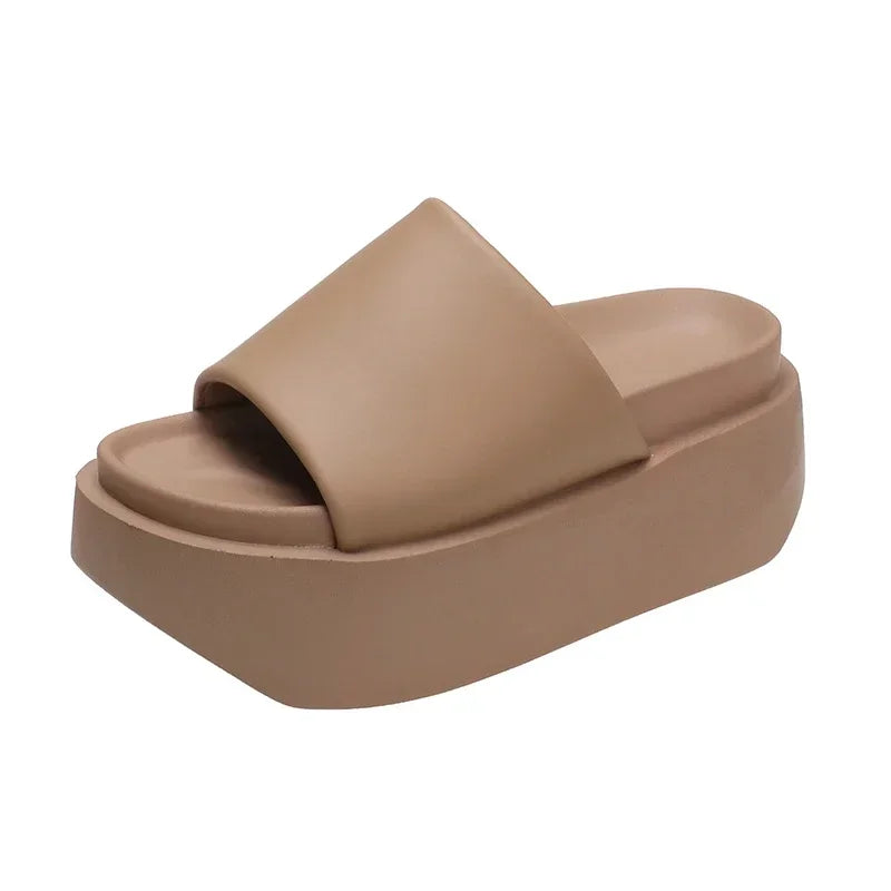 Summer Women Slippers Ladies Beach Flip-Flops Chunky Leather Shoes Wedges Heels Outside Sandals Woman High Platform Slippers 8CM