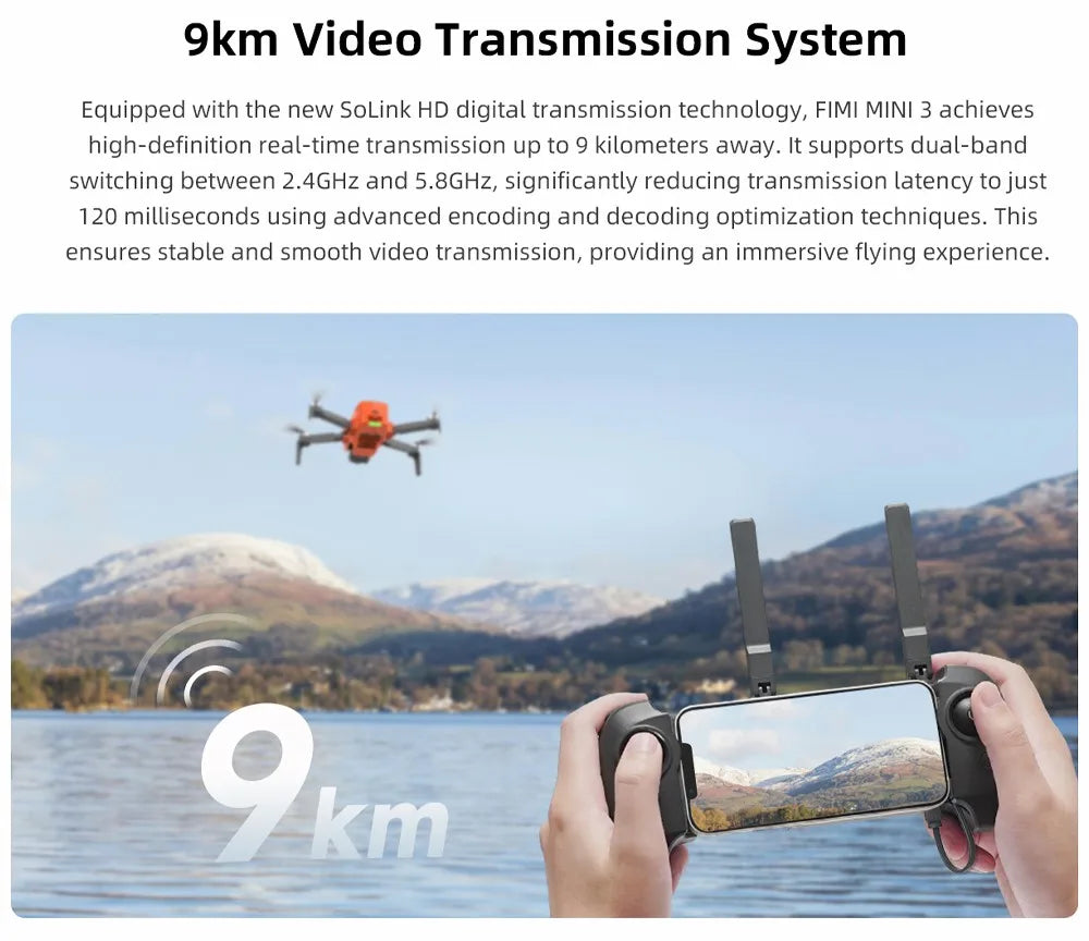 FIMI MINI 3 Dronă cu cameră nouă, 249g, 4K, 60fps, video nocturn AI Super, distanță de zbor de 9KM, senzor de 1/2 inch și 48MP, mini dronă pro