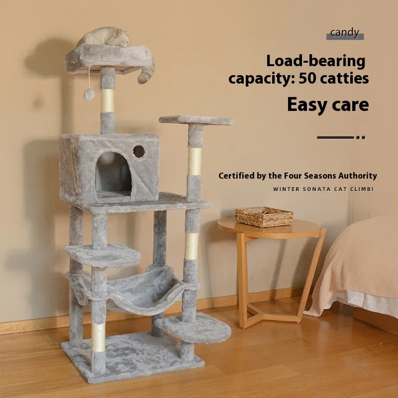 Large Wooden Cat Tree for Big Cats Multi Level Cat Climbing Tower with Scratching Posts and Cozy Condo