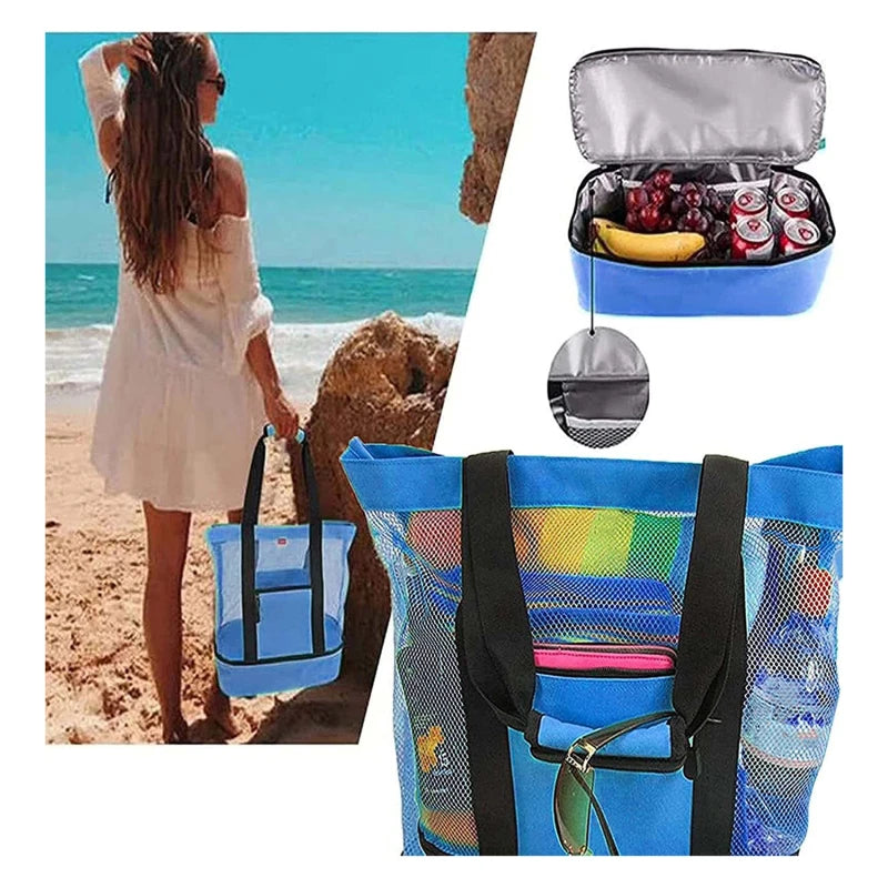 Heat Preservation Picnic Beach Bag Women Mesh Transparent Double-layer Swim Storage High Capacity Shopping Waterproof Bags Tote