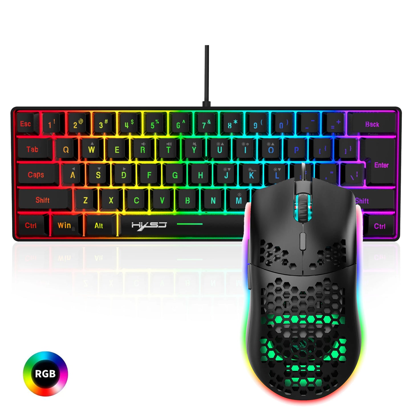 Gaming-Set 2025: HXSJ 61 Keys V700 RGB Luminous - Mechanical Feel Keyboard Mouse Combos Collection