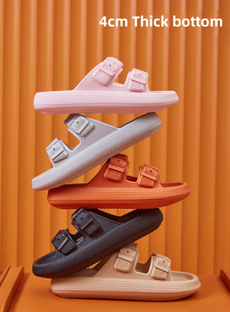 Mode Schnalle Dick Plattform Hausschuhe Frauen Heim Weich Sohle EVA Cloud Slides Sandalen Frau 2025 Sommer Rutschfest Strand Flip Flops
