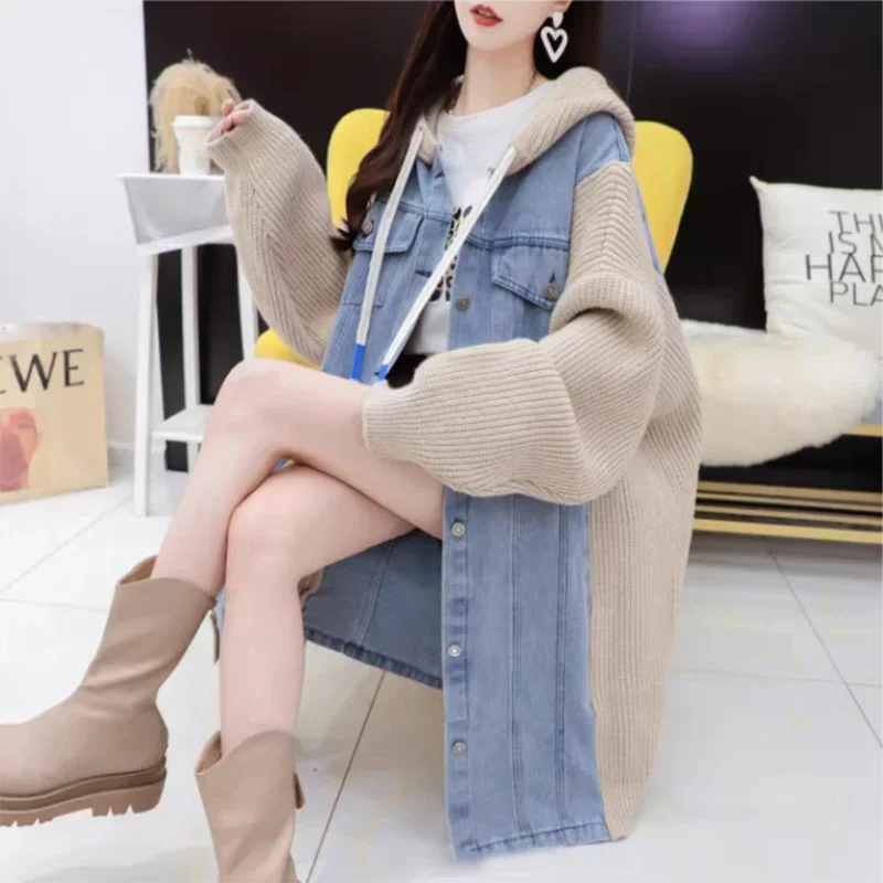 AOLSIN Strickjacke Kapuze - Lang, Polyester, Lässig