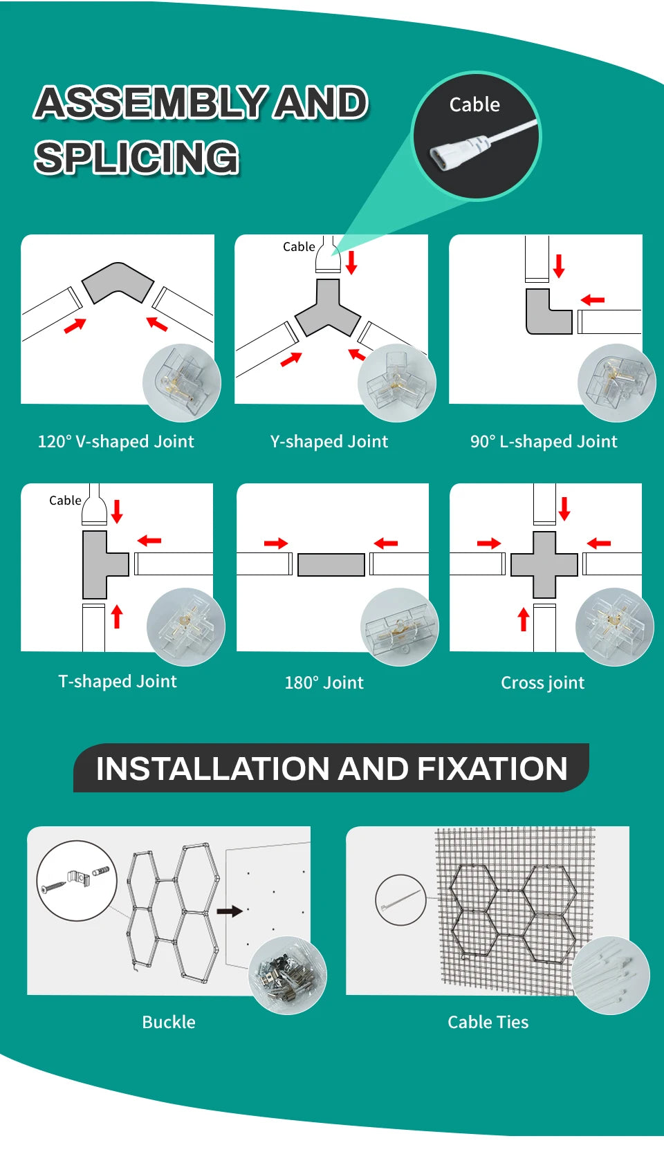 Lampă de tavan hexagonală pentru frizerie, garaj auto, tub LED 6500k, pentru sală de sport, bar, salon de coafură, bibliotecă, atelier, reparații caroserie auto