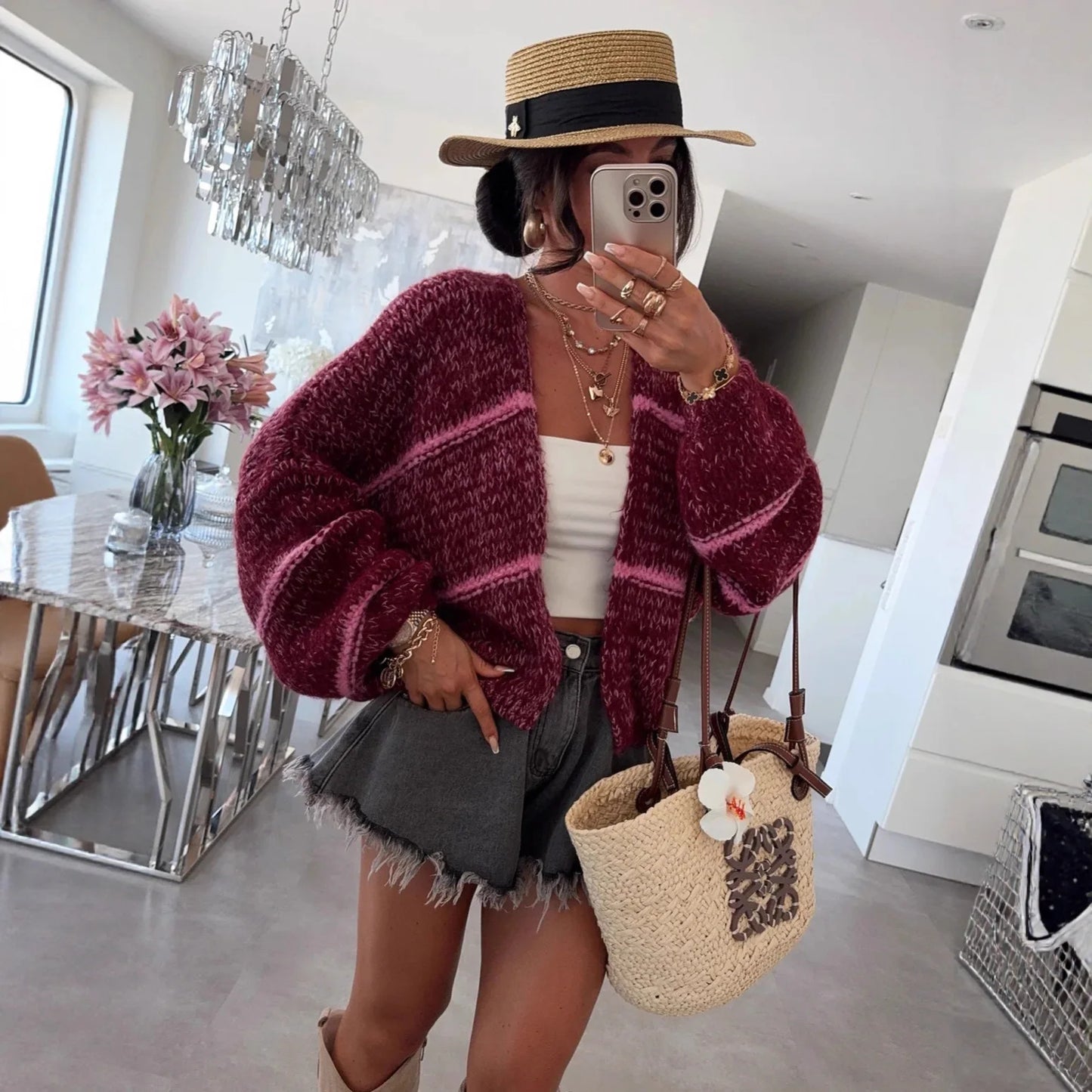 Luna Strickjacke Oversize Damen - Grobgarn Langarm L/XL