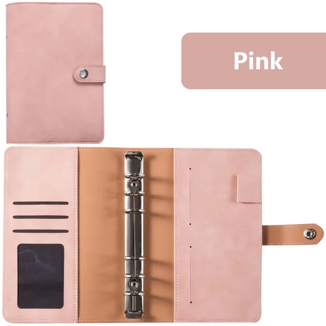 PU Leder Notizbuch A6 2025 - DIY Planner Organizer 8 Taschen Budget Sheets Schule