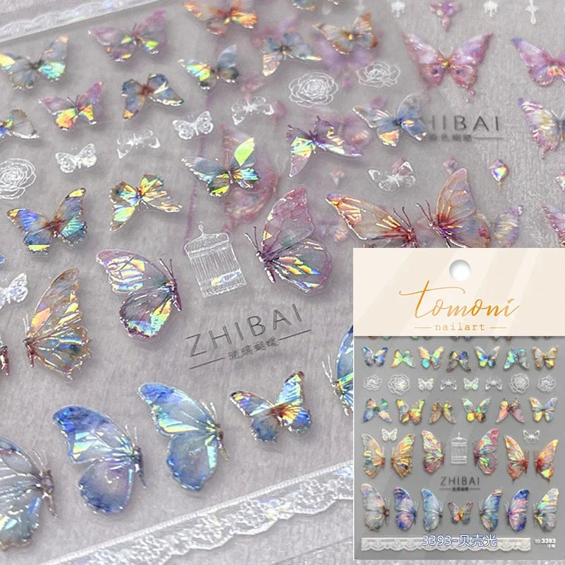 Shell Light Butterfly Nail Stickers High Quality Design Adhesive Stickers Nail Art Decoration Nail Supplies Decals Manicure Tool