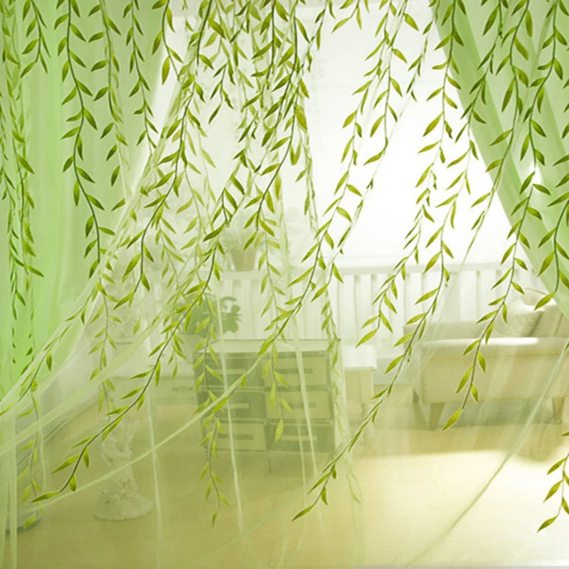 Elegant Modern Tulle Curtains For Living Room Bedroom Kitchen Green Leaf Sheer Curtains For Window Tulle Curtains Drapes