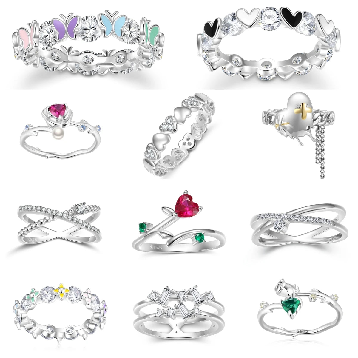 Inel JIUHAO cu două straturi, inimă romantică - Argint 925